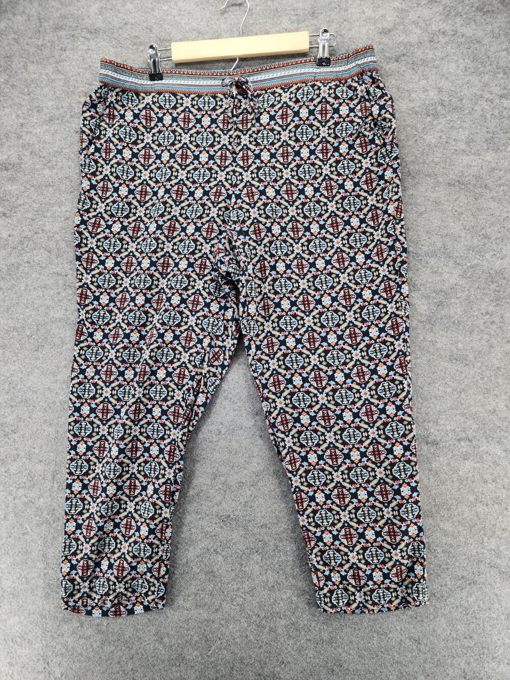 J Jill Pants Womens Large Petite Black Pull On Drawstring Geometric